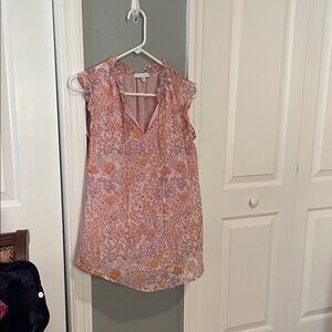 Floral Ruffle V-Neck Sleeveless Camisole - Pink & Orange